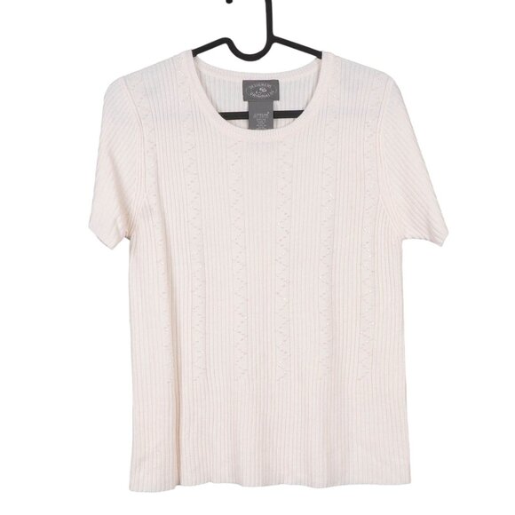 Designers Originals Sweaters - Designers Originals Sweater Shirt Petite S Womens White Ribbed Luxelon Beads